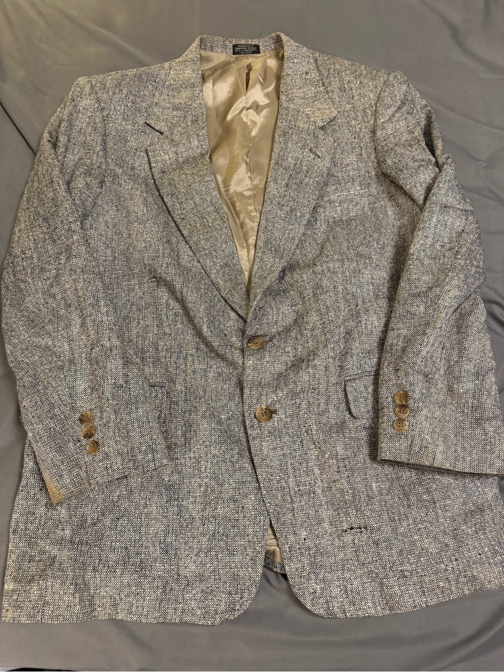 VTG Towncraft 100% Natural Silk Tweed Blazer Sport Coat Textured Cream Grey 44R